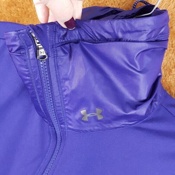 UNDER ARMOUR Womens Track Jacket Small Purple Zip Up Nylon Contrast Stretch Knit - Picture 4 of 9